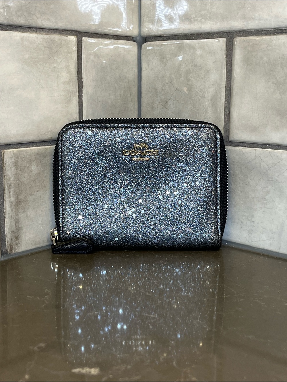 Coach Midnight Blue Star Glitter Zip Wallet